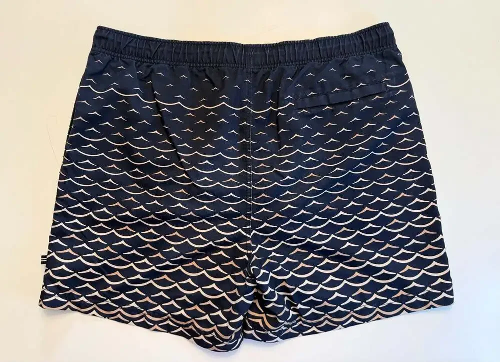 Nautica Men's Navy Blue Geometric Wave Print Swim Trunks